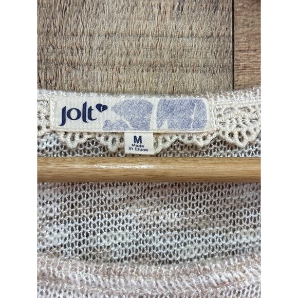 Jolt Beige Lace Hem Lightweight Sweater Top M - Picture 2 of 6